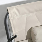 Khaki fabric sun lounger corner detail with stitching and side attachment on black frame