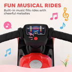 Red and black balance bike front dashboard with music-style sound display