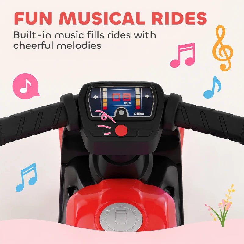 Red and black balance bike front dashboard with music-style sound display