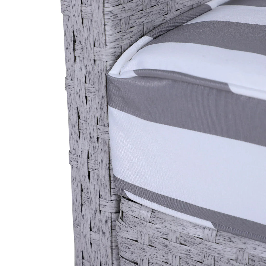 5 Pieces PE Rattan Garden Furniture Set with 10cm Thick Padded Cushions, Wicker Weave Outdoor Seating Chairs with 2 Armchairs, 2 Stools, Glass Top Table, Grey and White - Bobobiy