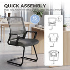 Dark grey no-wheel office chair with mesh back and padded seat, sled base