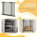 Black adjustable safety gate with pressure-mount wall setup and side supports