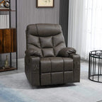Manual reclining armchair with padded back, armrests, and recliner footrest, dark
