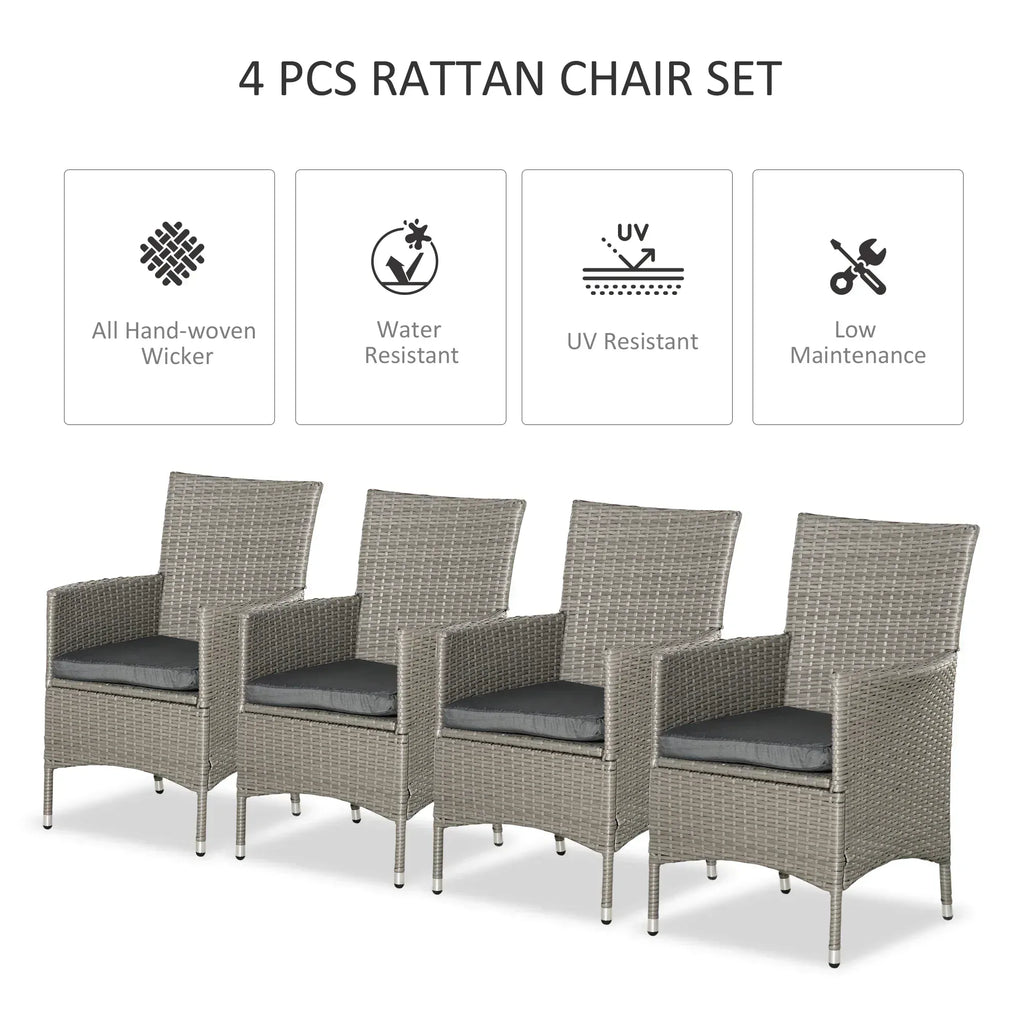 Set of Four Rattan Armchairs, with Cushions - Grey - Bobobiy
