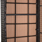 Brown rattan side table woven frame panel detail with grid pattern
