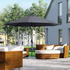 Charcoal grey outdoor tilting parasol above a patio seating set