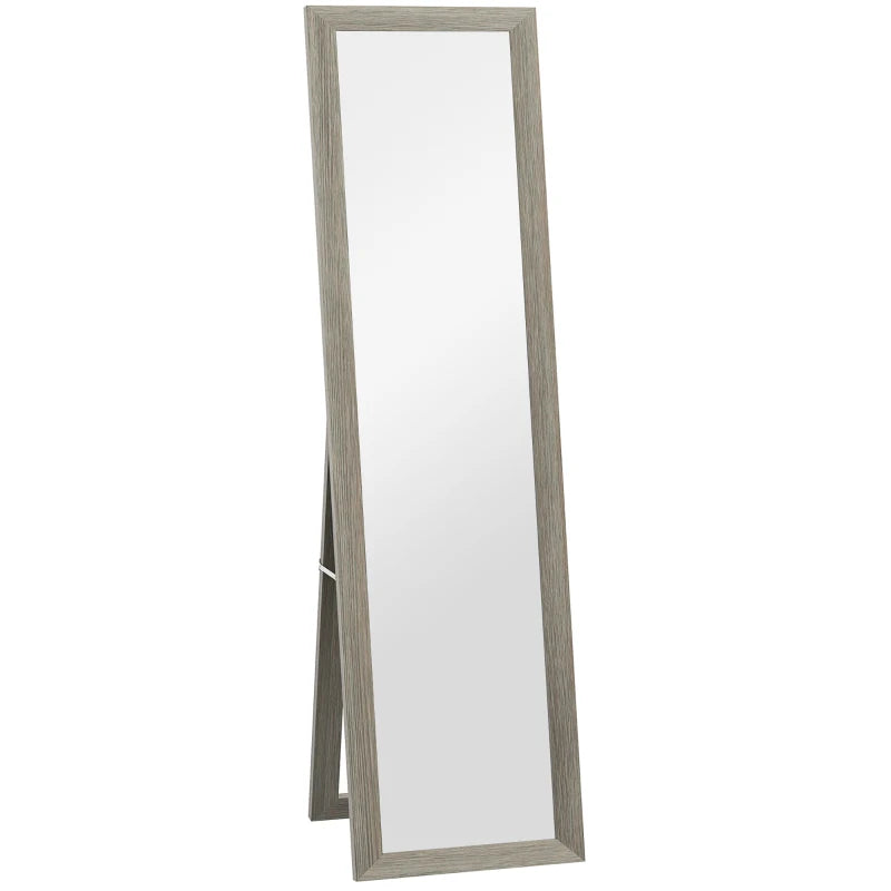 Grey rectangular full-length mirror with slim frame