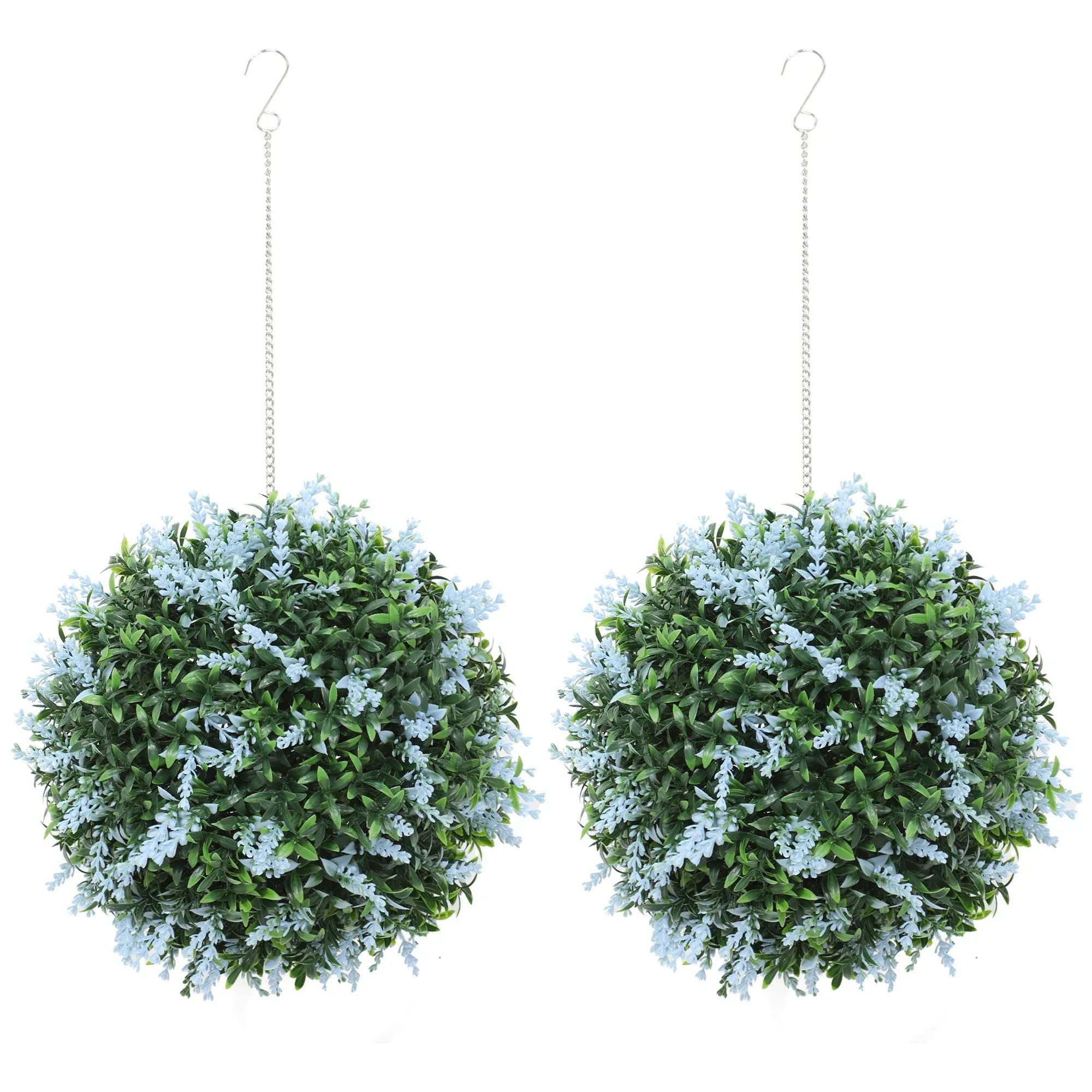 Set of 2 Artificial Plant Topiary Balls, UV-protected Fake Decorative Plants, Blue - Bobobiy