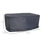 Grey rectangular furniture cover, boxy fit with stitched edges and size dimensions