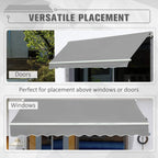 Retractable awning placement showing extended canopy above door and window openings