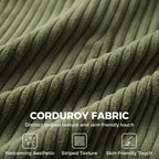 Green corduroy fabric panel with ribbed striped texture
