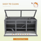 Grey wooden hamster cage with pull-out bottom tray for easy cleaning