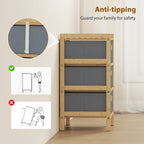 Bamboo frame and light grey fabric drawer dresser with anti-tipping design and round pulls