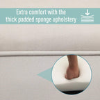 Upholstered bench fabric close-up with thick padding and protective foot
