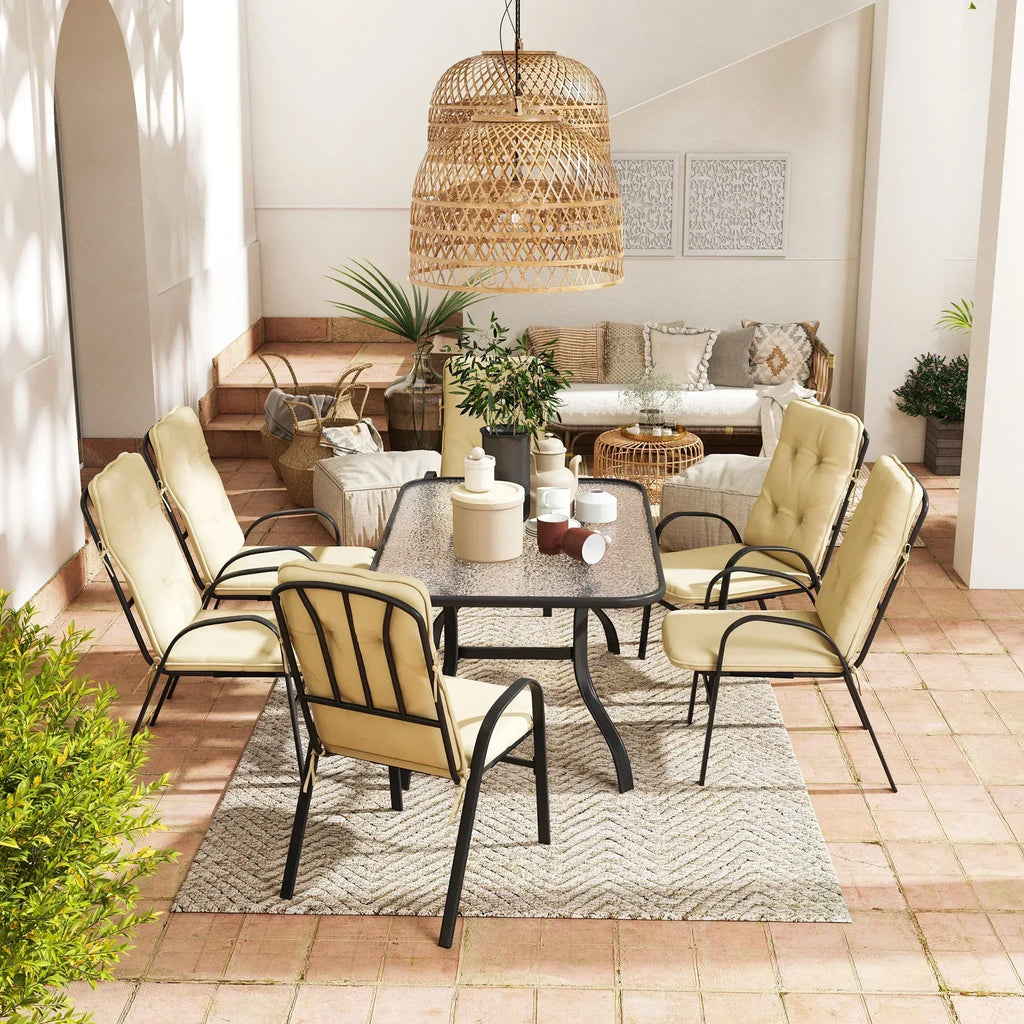Seven-Piece Garden Dining Set with Cushions - Beige - Bobobiy