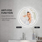 Round LED bathroom mirror with illuminated edge and anti-fog clear glass look
