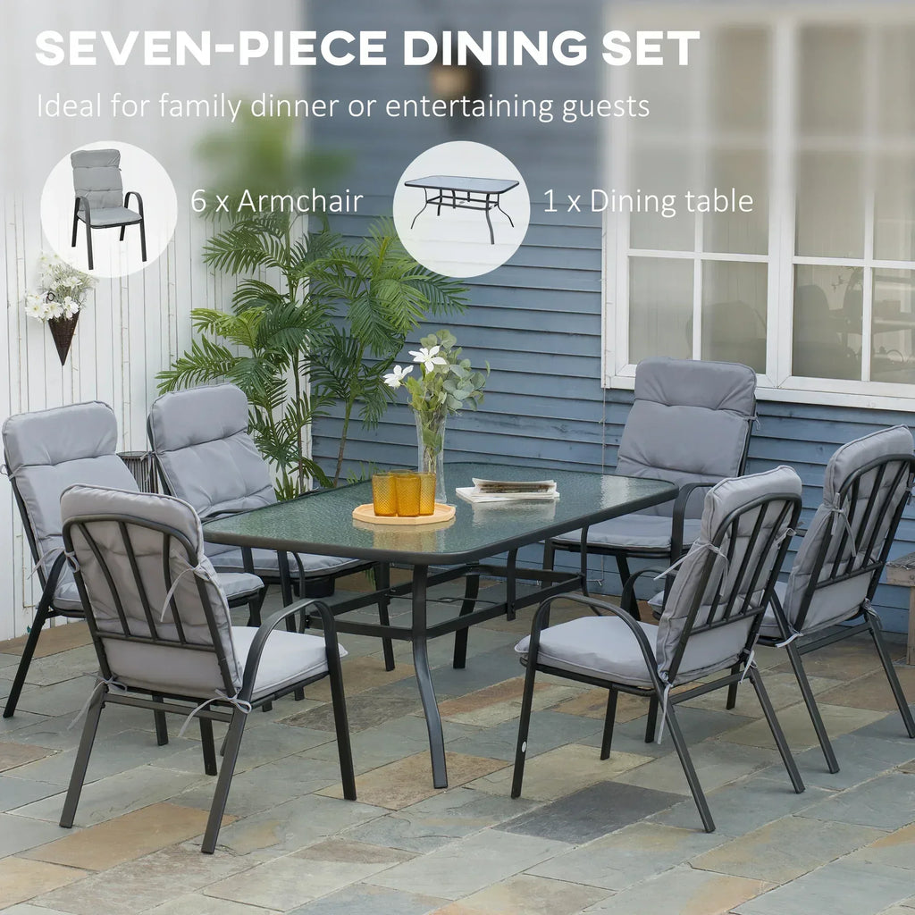 Seven-Piece Garden Dining Set with Cushions - Grey - Bobobiy