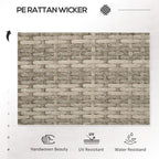 Grey rattan wicker weave panel with UV and water-resistance icons