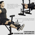 Adjustable weight bench with leg developer and chest press for full-body strength training