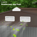 Metal shed roof vents with airflow, shown on gable panel