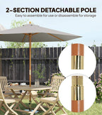 Grey umbrella with detachable two-section wooden pole and sturdy frame