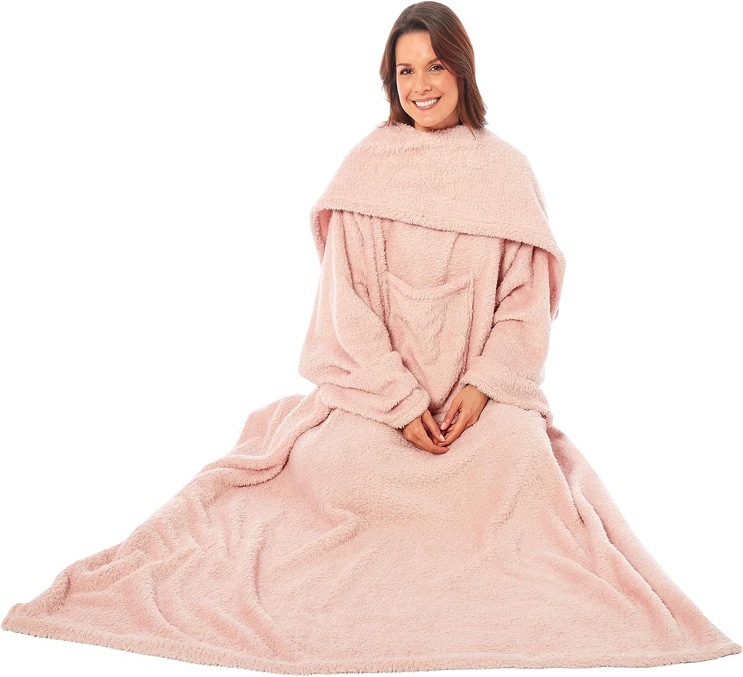 Ultra Soft Cozy Fleece Wearable TV Blanket with Sleeves and Pocket Throw for Lounging and Reading for Women and Men 140x183cm Multiple Colors
