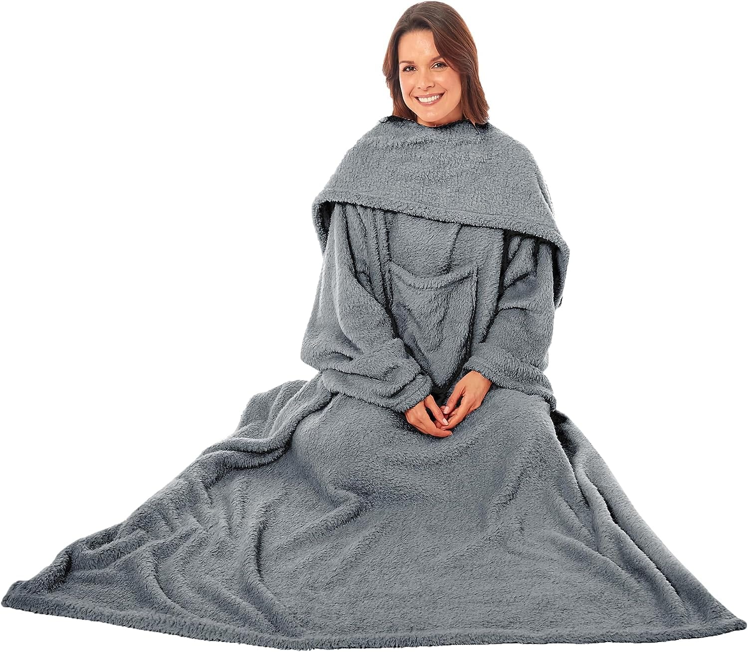 Ultra Soft Cozy Fleece Wearable TV Blanket with Sleeves and Pocket Throw for Lounging and Reading for Women and Men 140x183cm Multiple Colors