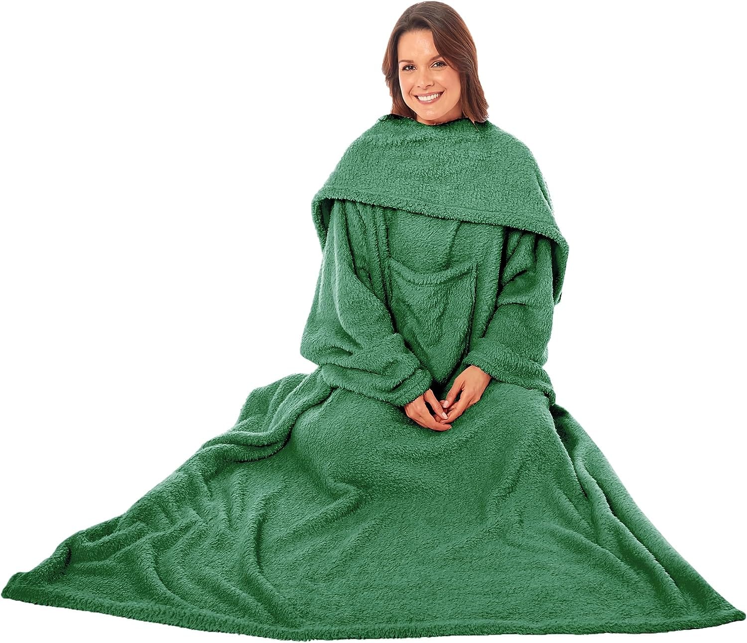 Ultra Soft Cozy Fleece Wearable TV Blanket with Sleeves and Pocket Throw for Lounging and Reading for Women and Men 140x183cm Multiple Colors