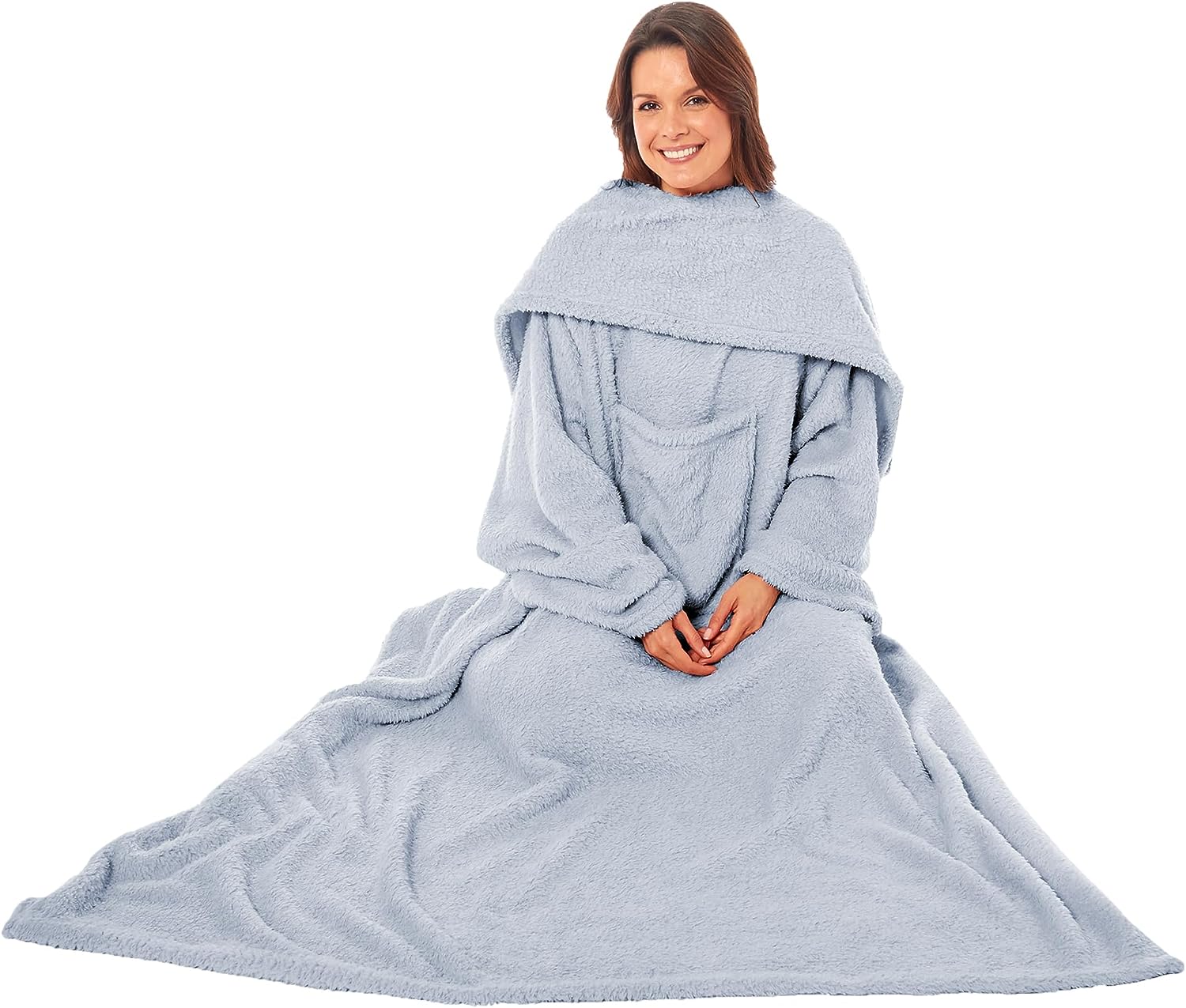 Ultra Soft Cozy Fleece Wearable TV Blanket with Sleeves and Pocket Throw for Lounging and Reading for Women and Men 140x183cm Multiple Colors