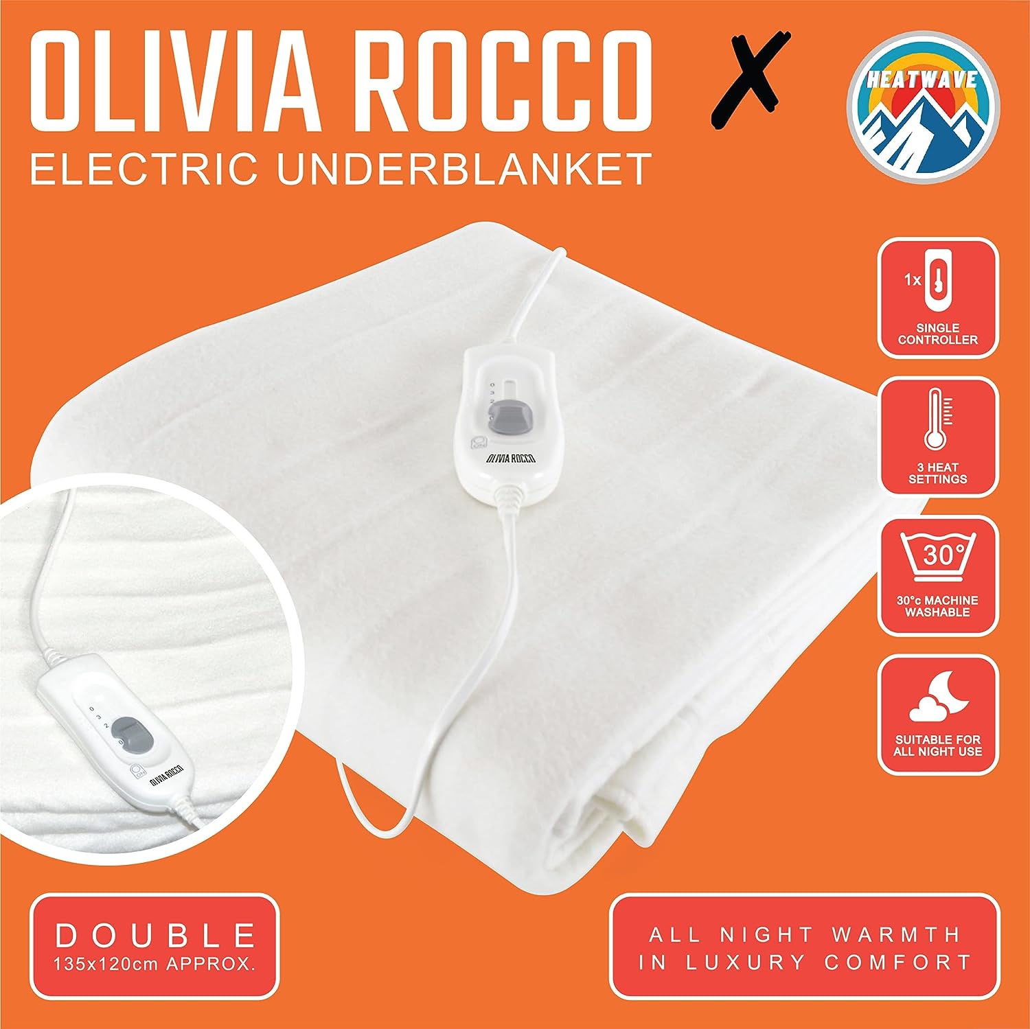 Ultra Soft Electric Heated Underblanket with with Adjustable Heat Settings & Overheat Protection in Single Double King Sizes
