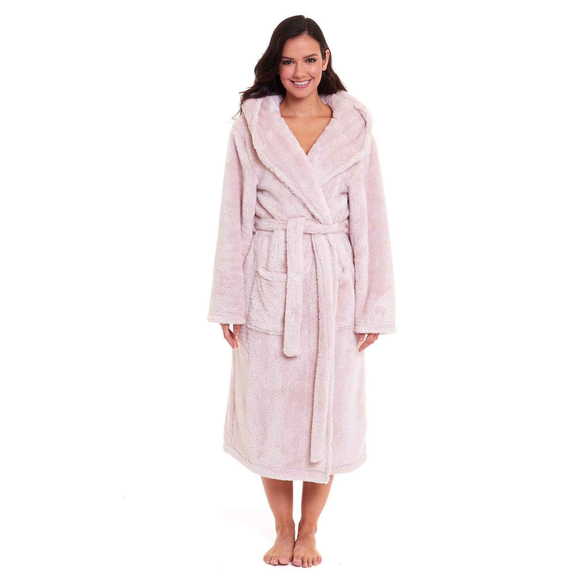 Women's Snuggle Fleece Touch Hooded Robe Luxurious Soft Loungewear Cosy Durable Dressing Gown UK Sizes 8-22 Green Grey Pink Green