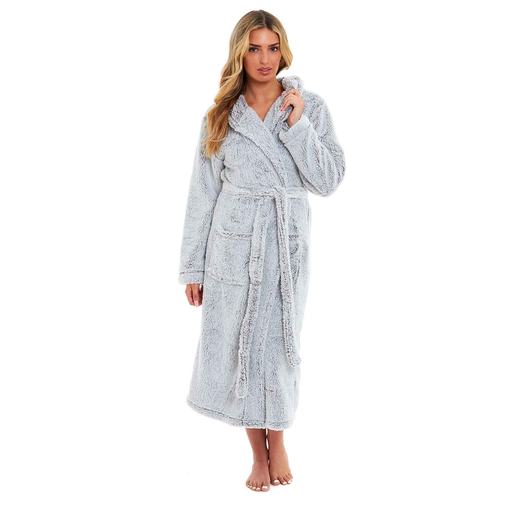 Women's Snuggle Fleece Touch Hooded Robe Luxurious Soft Loungewear Cosy Durable Dressing Gown UK Sizes 8-22 Green Grey Pink Green