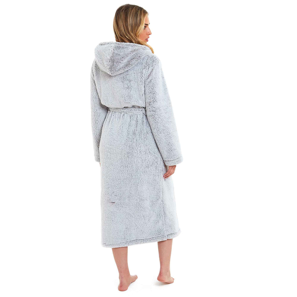 Women's Snuggle Fleece Touch Hooded Robe Luxurious Soft Loungewear Cosy Durable Dressing Gown UK Sizes 8-22 Green Grey Pink Green