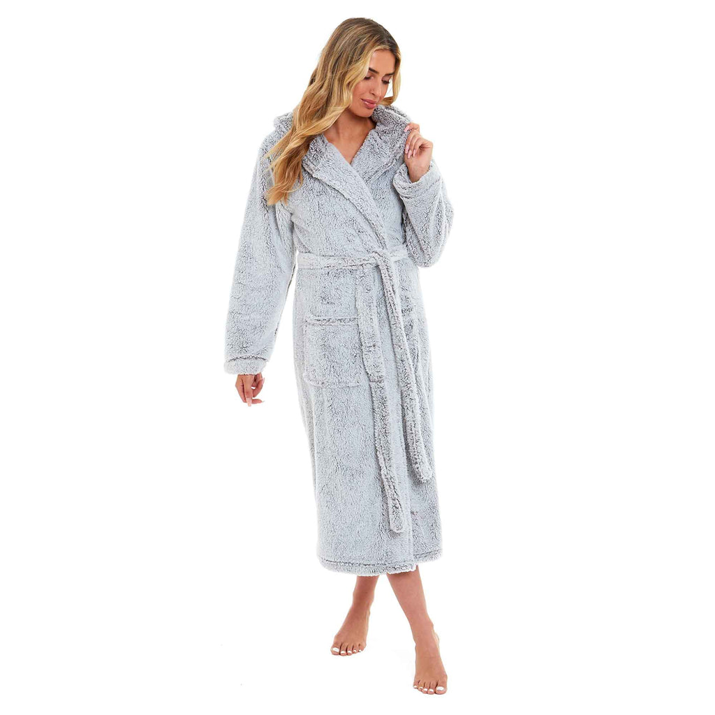 Women's Snuggle Fleece Touch Hooded Robe Luxurious Soft Loungewear Cosy Durable Dressing Gown UK Sizes 8-22 Green Grey Pink Green