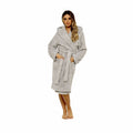 Ultra-Soft Women's Grey Hooded Teddy Fleece Bath Robe Perfect for Lounging and Post-Shower Comfort Available in Sizes Small to X Large