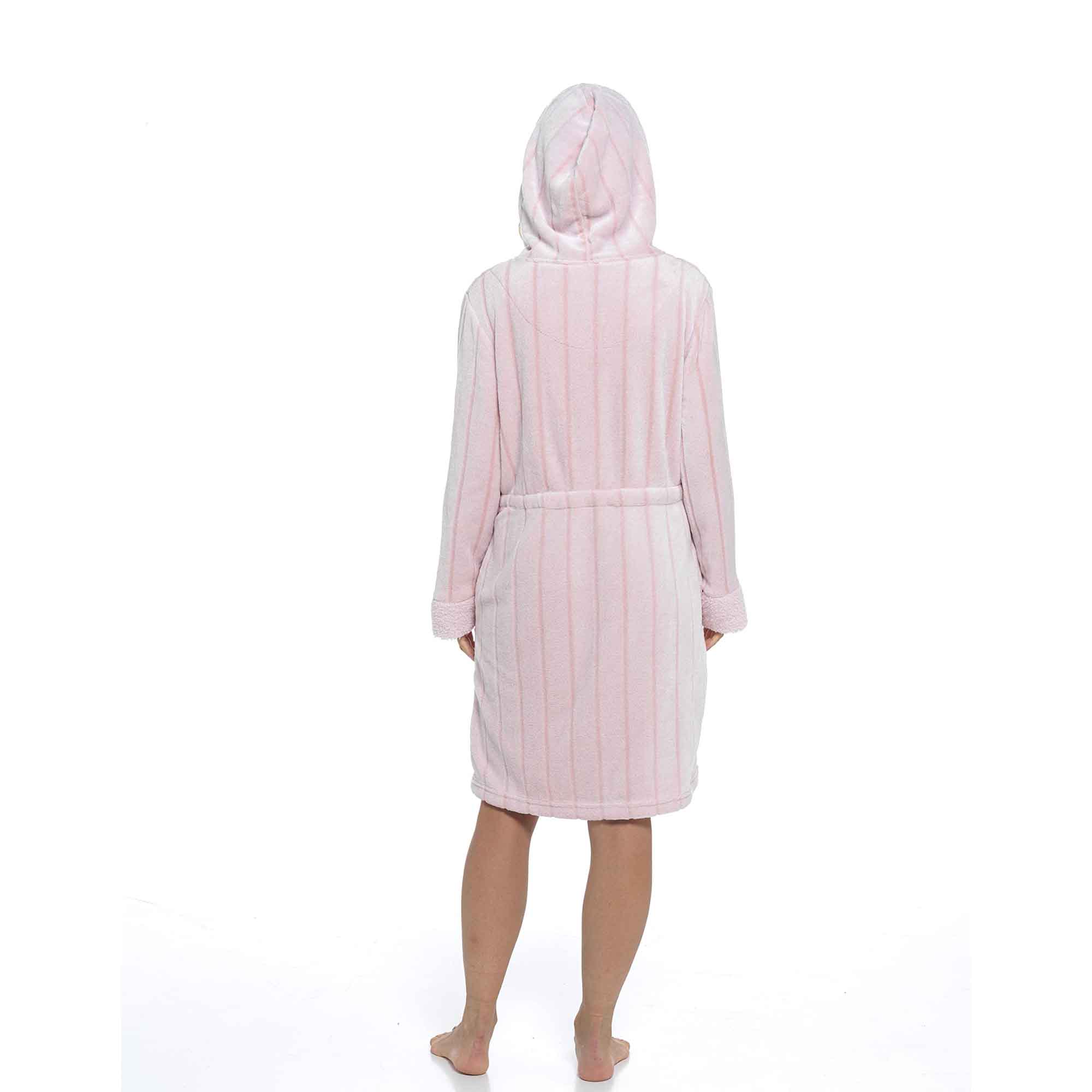 Ultra-Soft Women's Hooded Fleece Bathrobe with Zip Closure Warm Plush Dressing Gown for Home Spa Gym Multiple Colors and Sizes Cozy Loungewear