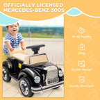 Child on officially licensed Mercedes-Benz 300S ride-on car with beige seat