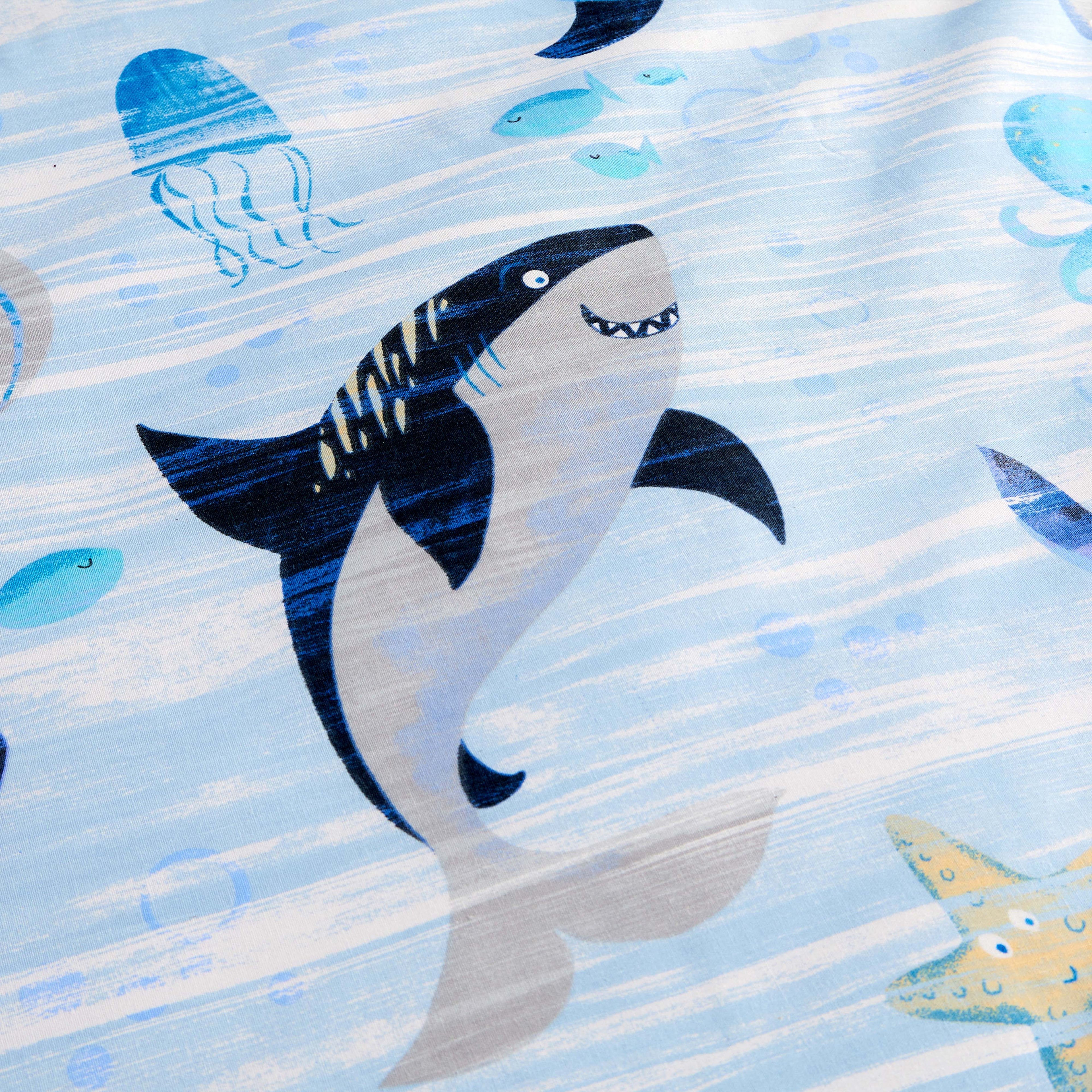 Underwater Sharks and Whales Kids Duvet Cover Set Reversible Soft Cotton Marine Life Bedding with Curtains for Boys and Girls