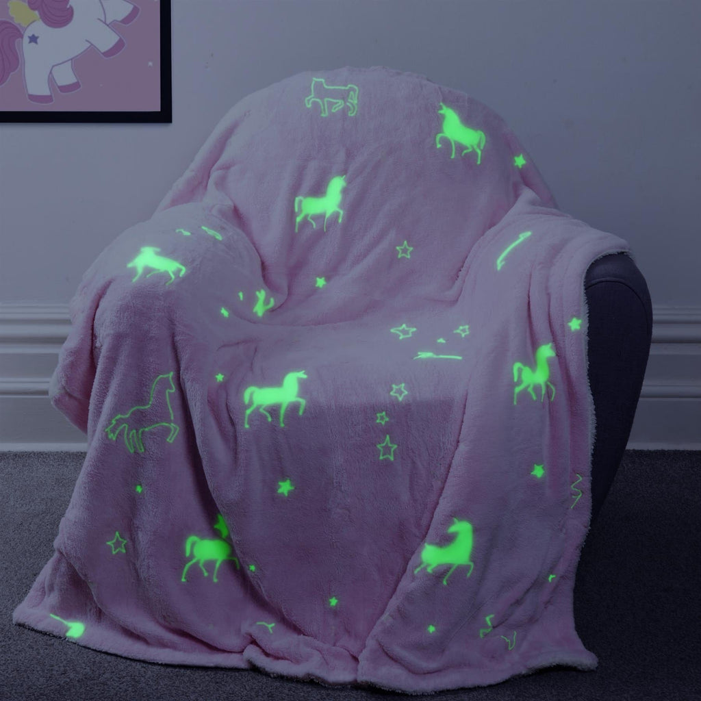 Unicorn Glow in the Dark Teddy Fleece Duvet Set for Kids Girls Magical Bedtime Bedding Warm and Cosy OEKO-TEX Certified Pink