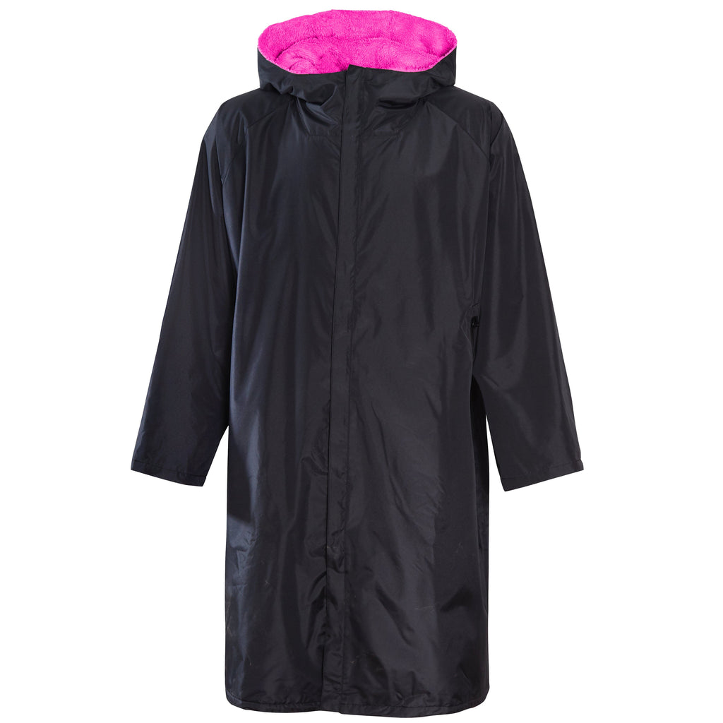 Unisex Adults Black/Pink Waterproof Windproof Changing Robe Hooded Outdoor Coat for Beach Swimming Surfing Warm Fleece Lining