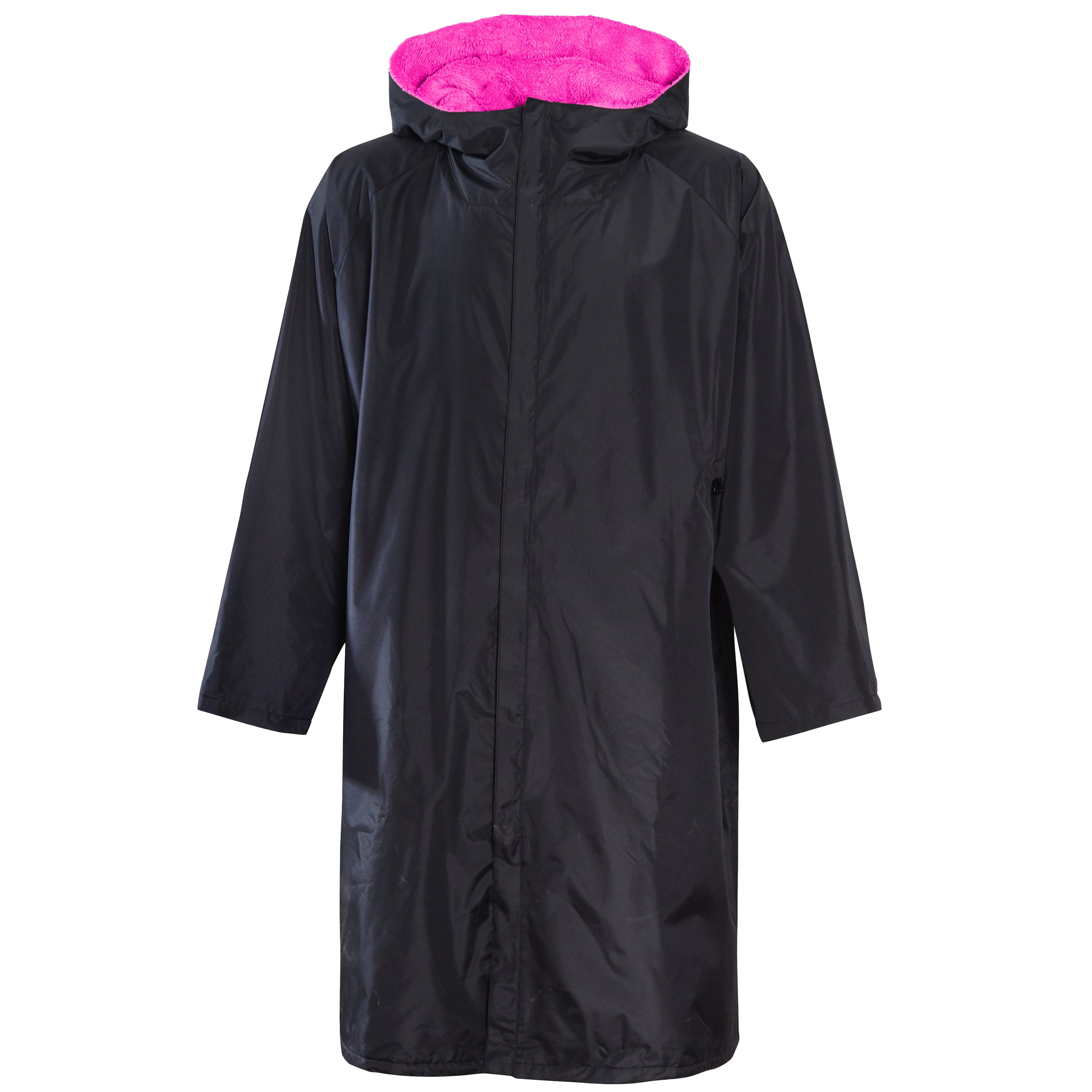 Unisex Adults Black/Pink Waterproof Windproof Changing Robe Hooded Outdoor Coat for Beach Swimming Surfing Warm Fleece Lining