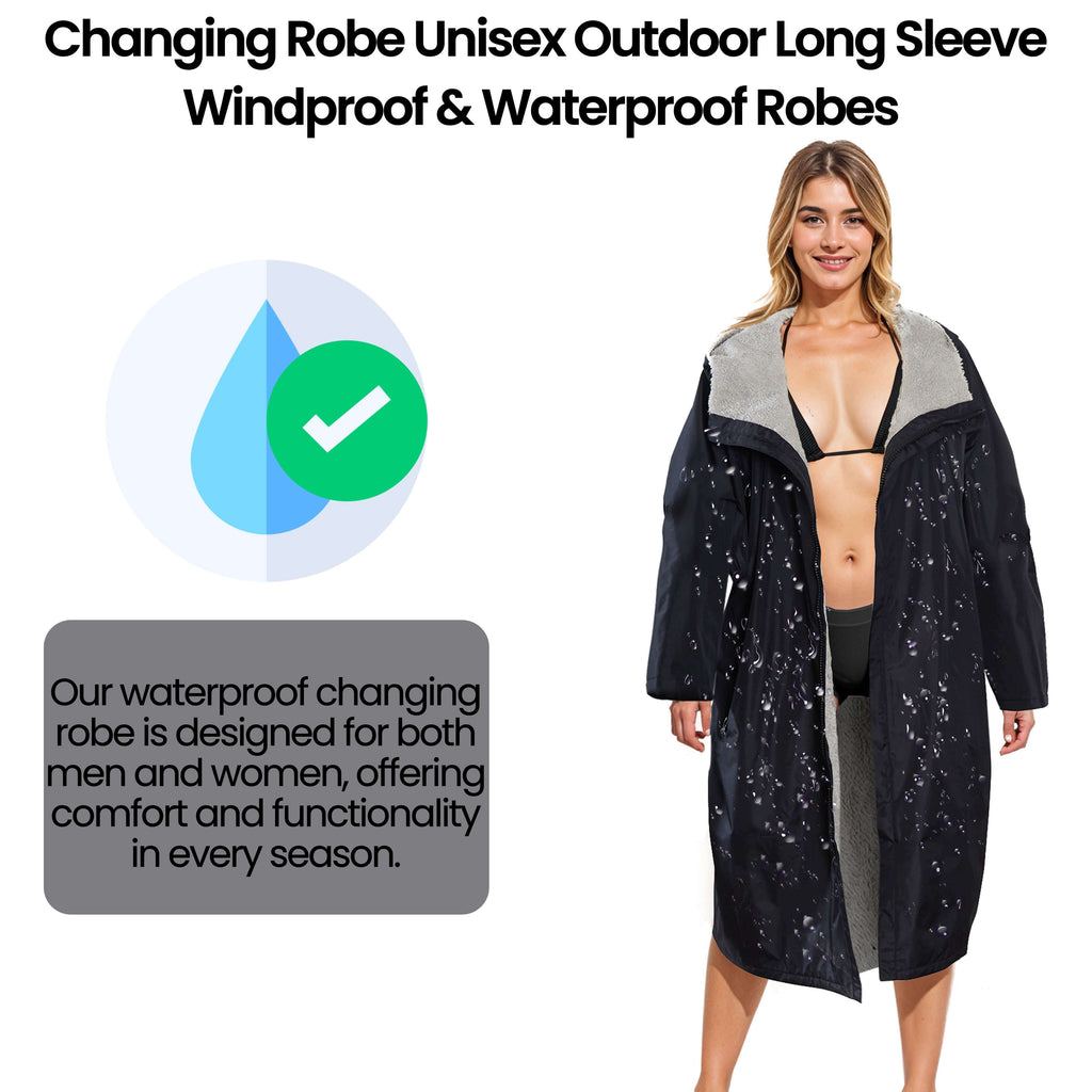 Unisex Adults Waterproof Windproof Changing Robe Hooded Outdoor Coat for Beach Swimming Surfing Warm Fleece Lining