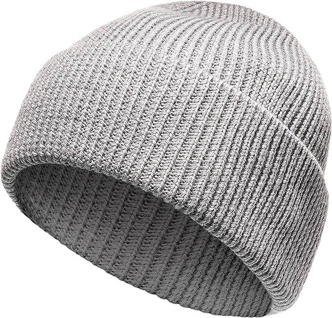 Unisex Wool Knit Beanie for Men and Women Warm Insulated Windproof Hat with Turn-Up Cuff Classic Black Grey Winter Cap for Outdoor Activities