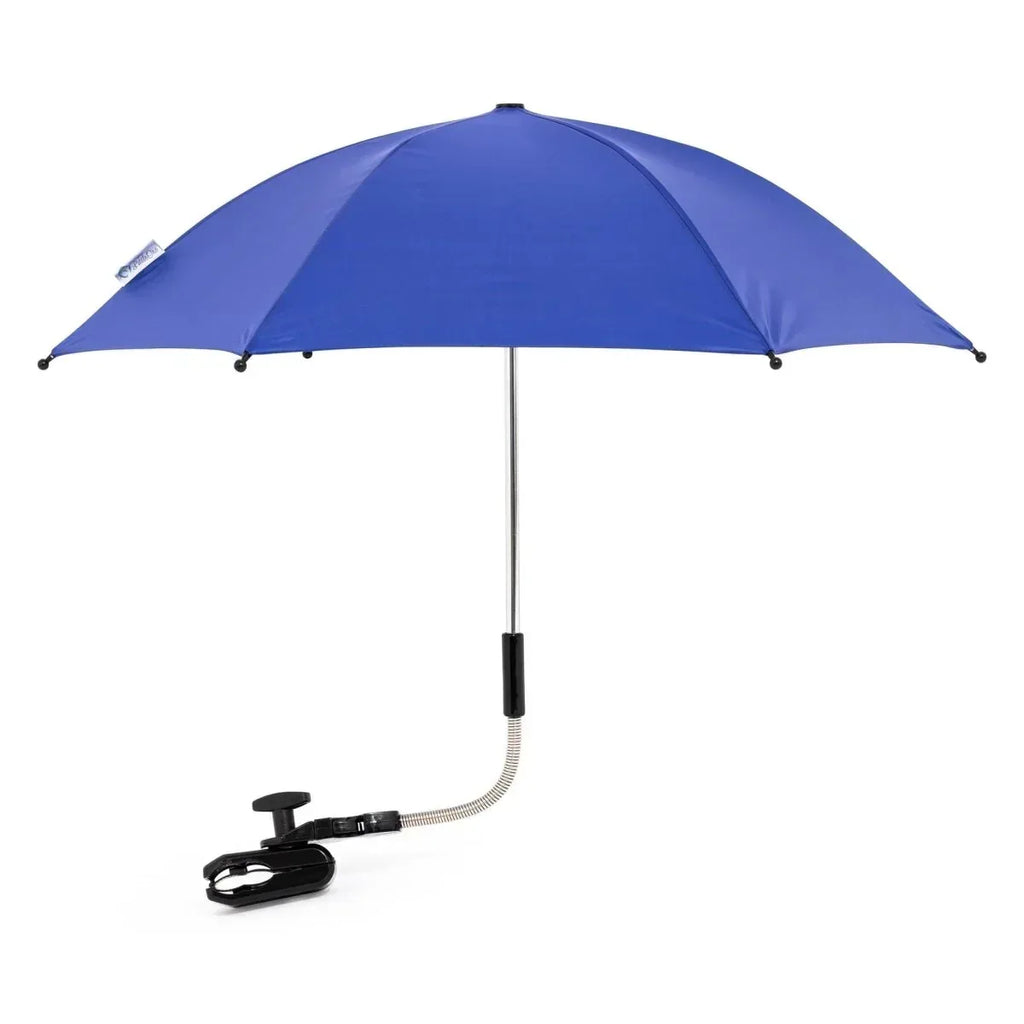 Baby parasol umbrella, royal blue canopy on silver pole with stroller clamp