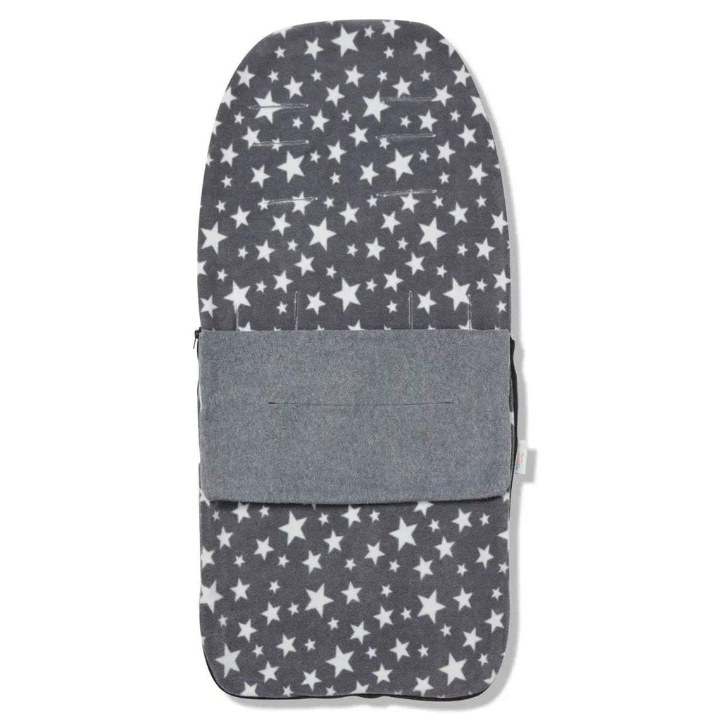 Universal summer footmuff in dark grey with white star pattern and grey middle band