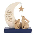 Resin moon decorative sign with rabbits, star charm, and 'Love You To The Stars Back' text
