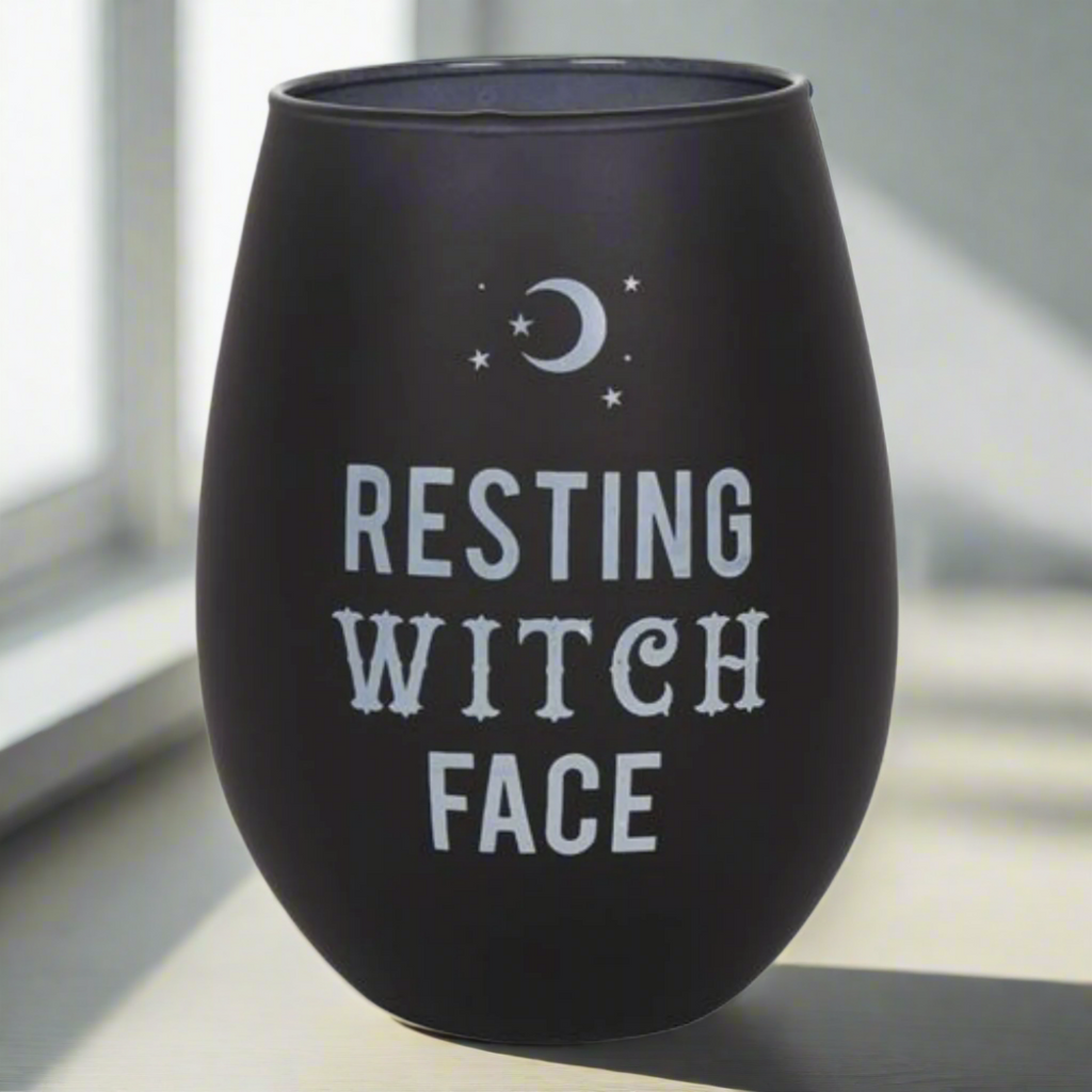 Resting Witch Face Stemless Wine Glass