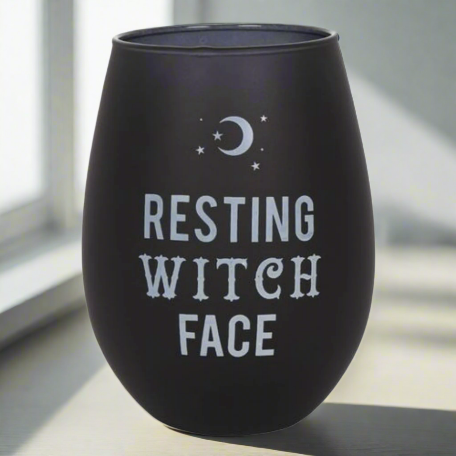 Resting Witch Face Stemless Wine Glass