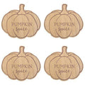 Pumpkin spice coaster set of four wood-look pumpkin coasters, 'PUMPKIN spice' text