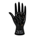 Black ceramic palmistry hand ornament with gold-line zodiac symbols and quote